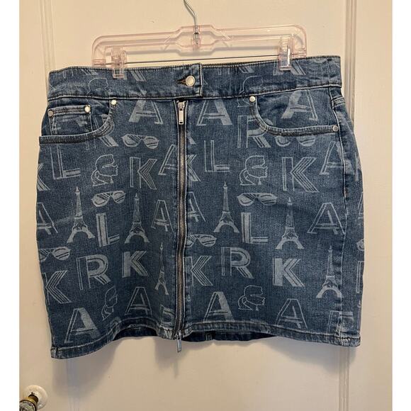 NWT Karl Lagerfeld Paris Women's Logo Print Mini Skirt Blue Size 16. - Picture 1 of 8
